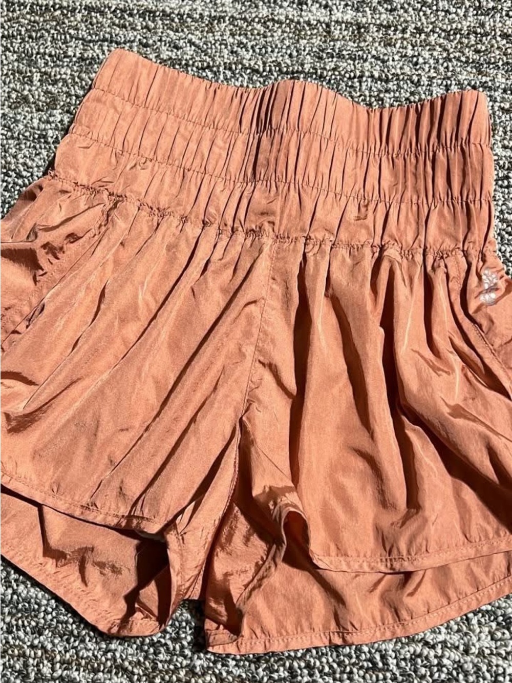 Free People Smocked High-Waist Rust-Tone Athletic Shorts